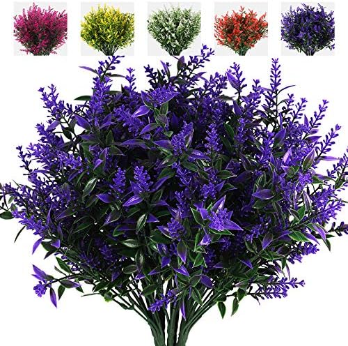 RECUTMS Artificial Greenery Lavender Fake Shrubs Flowers 8 Pcs UV Resistant