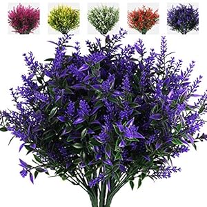 RECUTMS Artificial Greenery Lavender Fake Shrubs Flowers 8 Bundles UV Resistant Hanging Planter Flora Fence Indoor Outside Decor Wedding Table Flowers Arrangement Bouquet Filler (Purple)