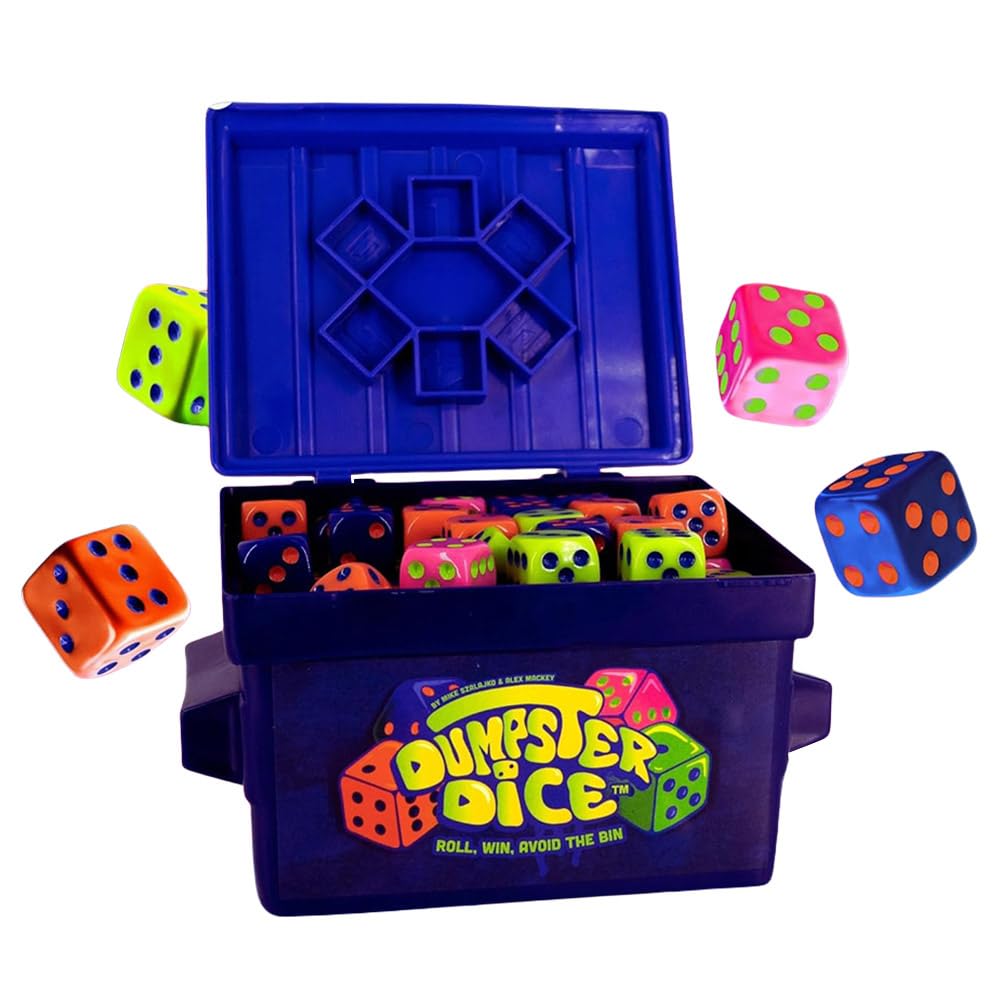 Trash Dice - Fast-Paced Family Dice Game, Garbage Container Dice Game, 2-4 Players Trash Dice Board Game Set with 80 Colorful Dice & Removable Bin for Travel, Party, Games Night