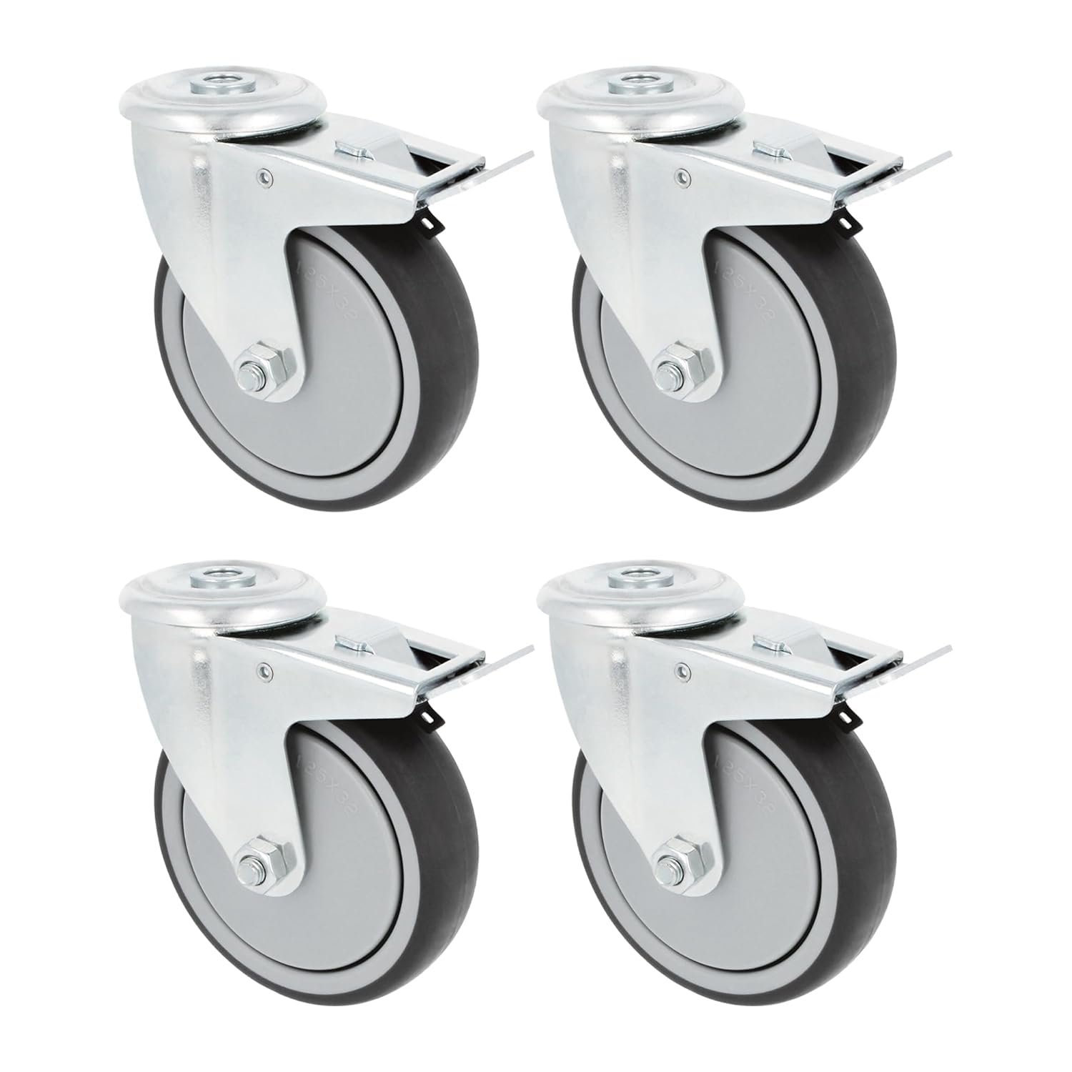 Amig - Pack 4 Ruedas con Freno Para Muebles - Ø 100 mm - Ruedas Giratorias Sin Placa de Montaje - Peso Máximo 110 Kg - Para Mover Muebles Pesados - Rodamientos Rodillos - Núcleo Plástico - Goma Gris