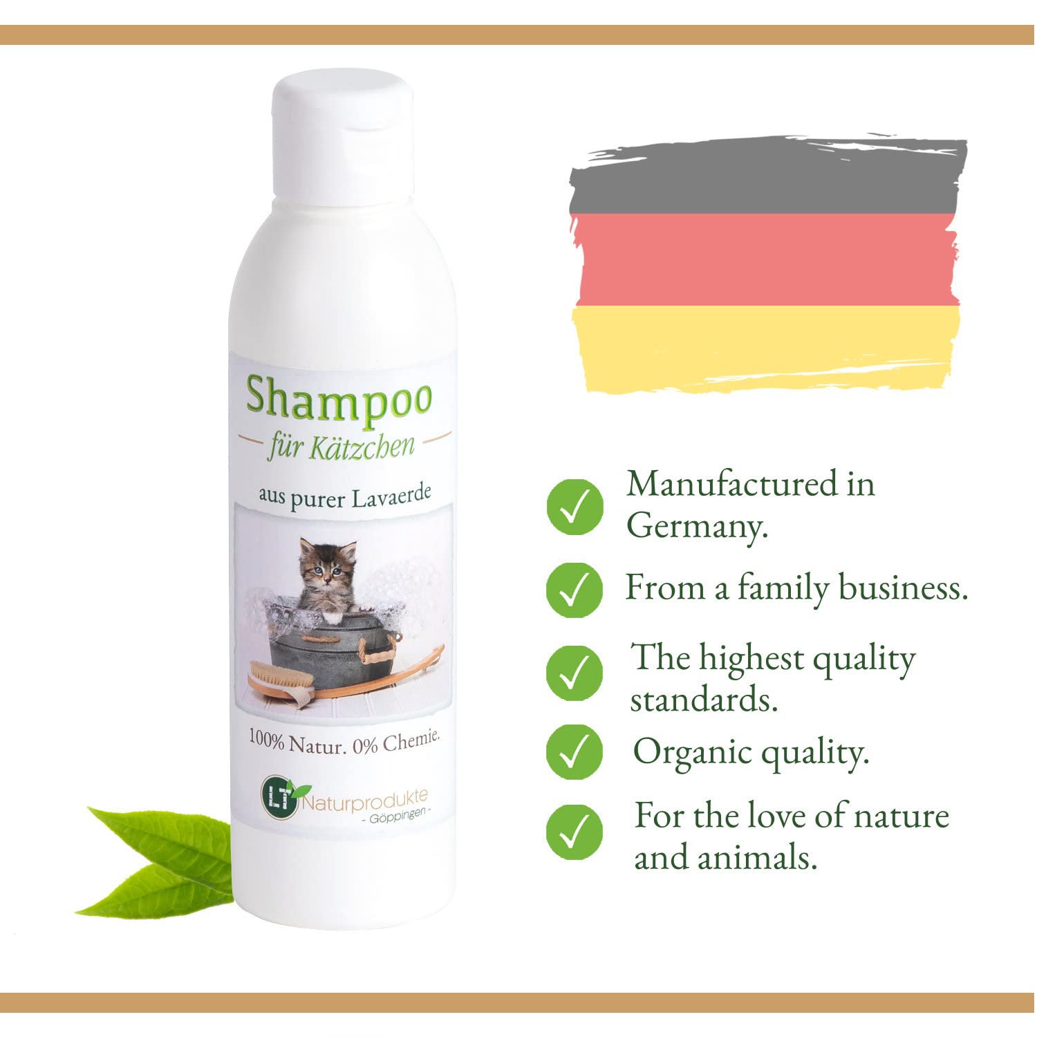 Shampooing pour chaton | bio | soin doux pour les petits chatons sans produits chimiques & savon | anti-démangeaisons | hypoallergénique | avec de la lave blanche originale | 250 ml
