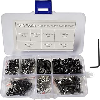 M4-0.7 x 6mm,10mm,12mm,16mm,20mm Black Hex Socket Button Head Cap Bolts Nuts Washers Screws Assortment Set 10.9 Grade Alloy Steel Socket Head Screws (M4)
