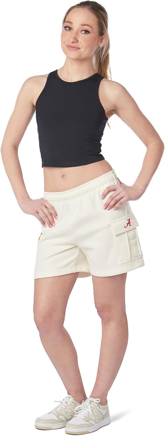 Northwest NCAA Cargo Fleece Shorts for Girls Women, Comfy Lightweight Shorts with Pockets, Athletic and Stretchy