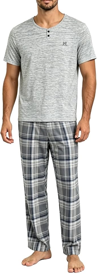 Mens Pajama Lounge Set - Soft 2 Piece Sleepwear with Pockets