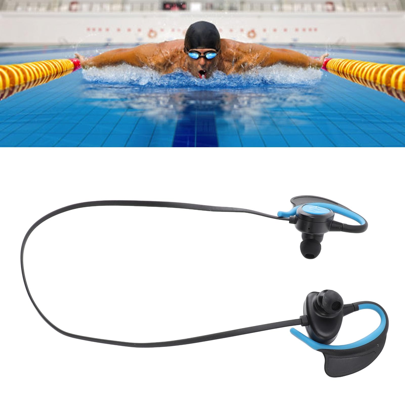 Casque de Natation, écouteurs sans Fil à Conduction Osseuse étanche IPX8, Lecteur MP3 32 Go en Silicone pour la Course et le Sport, Unisexe (BLUE)