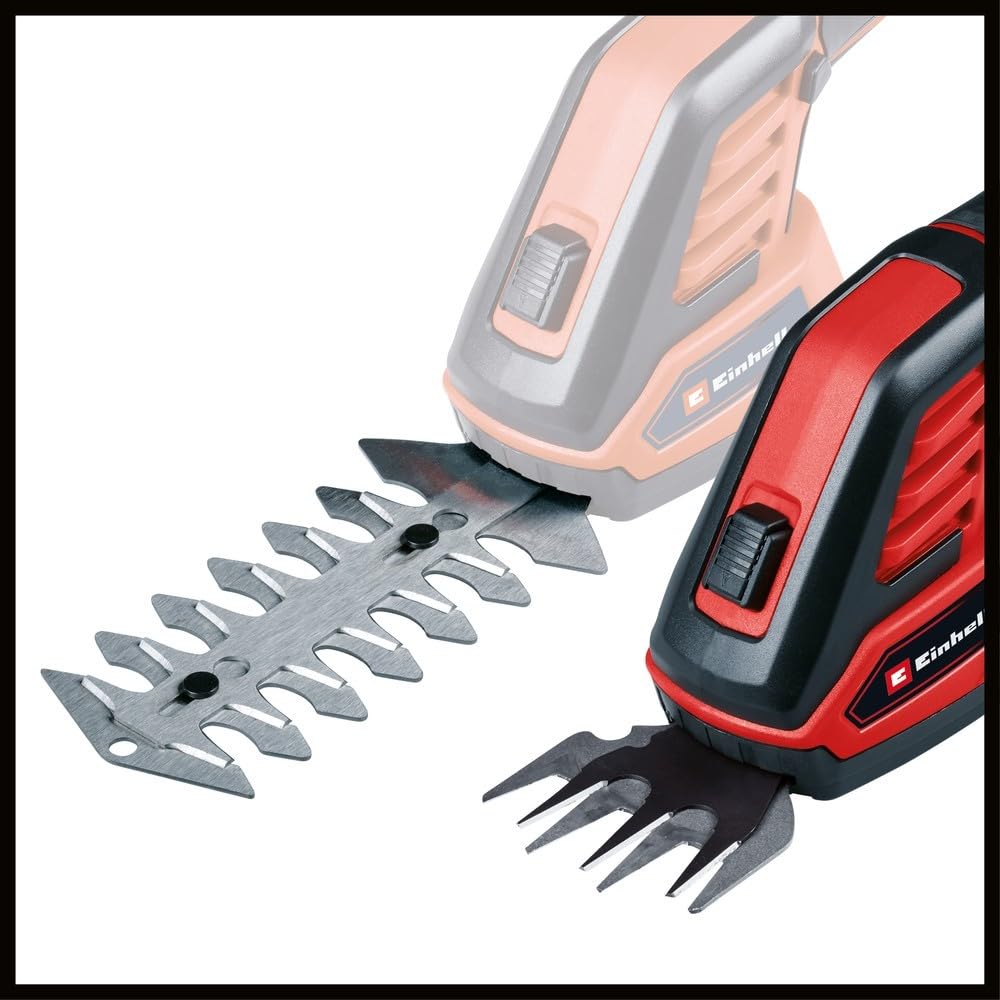 Einhell Tijeras de césped y arbustos con batería GC-CG 3,6/70 Li (batería de Ion de Litio de 3,6 V, 2,0 Ah, Cuchillo de Tijeras de césped de 70 mm, 110 mm, Mango telescópico)