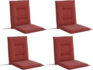 Outsunny 4er Set Sitzkissen 108 x 50 x 5 cm Stuhlkissen mit Bändern, Outdoor Indoor Sitzauflage, Sitzpolster, Bankpolster für Gartenmöbel, Sitzsthul, Essstuhl, Weinrot