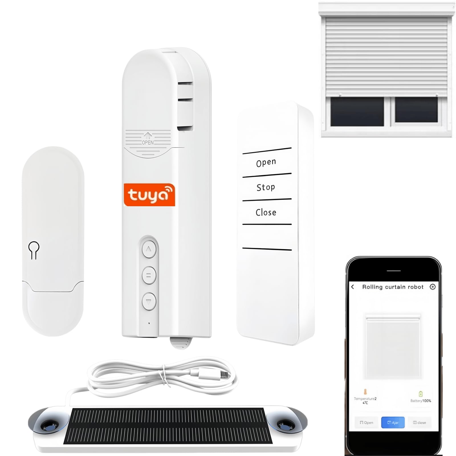 Motore WiFi Smart Tuya per Tende a Rullo con Pannello Solare, Telecomando e Controllo Vocale – per l'aggiornamento di Tende a Rullo in casa o Ufficio