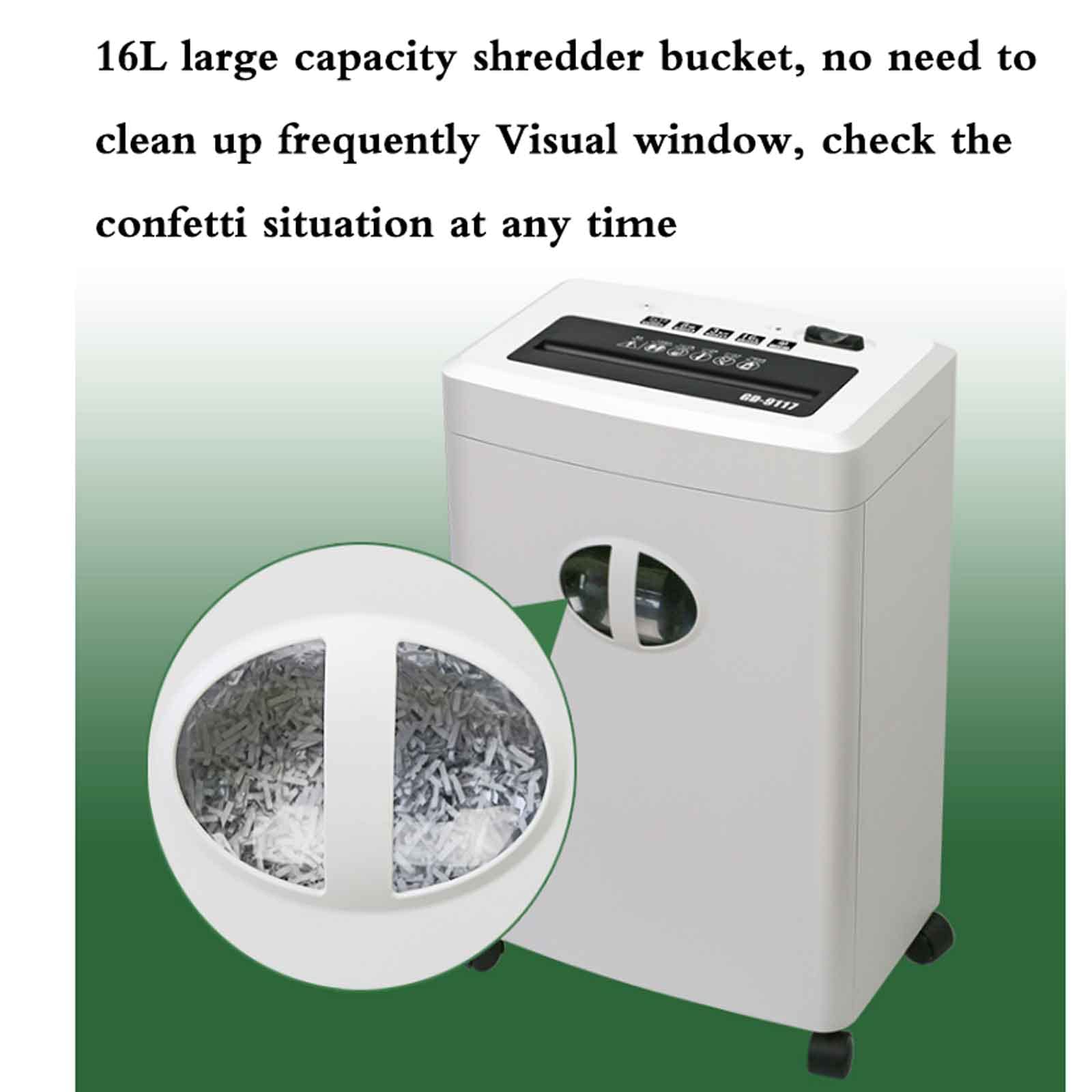 8 distruggidocumenti, Grande capacità 16L, 4 Livelli di riservatezza, distruzione Carta 2x12mm, spegnimento Porta Scorrevole, rotelle universali, 33x22,5x49cm