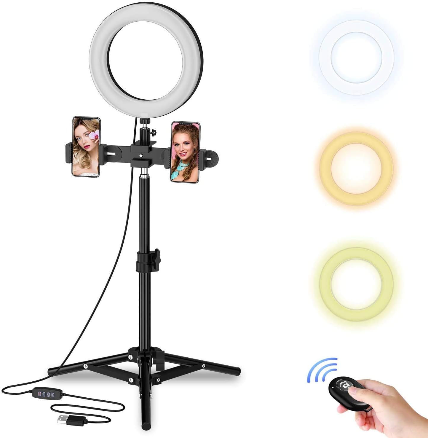 Selvim Anello LED Selfie 8 Pollici Da 104 Lampadine, Rivestito In Lega Di Alluminio, Doppio Supporto Telefonico, Controllo Remoto, Per Foto, Video o Dirette Su Tik Tok, Youtube, Instagram ecc
