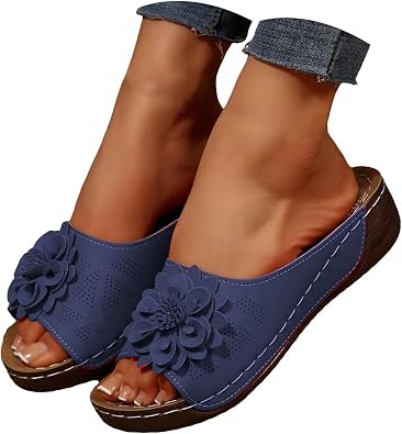 Womens Summer Beach Wedge Sandals Low Open Toe Slides Ladies Dressy Platform Sandals Comfortable Slippers Sandals