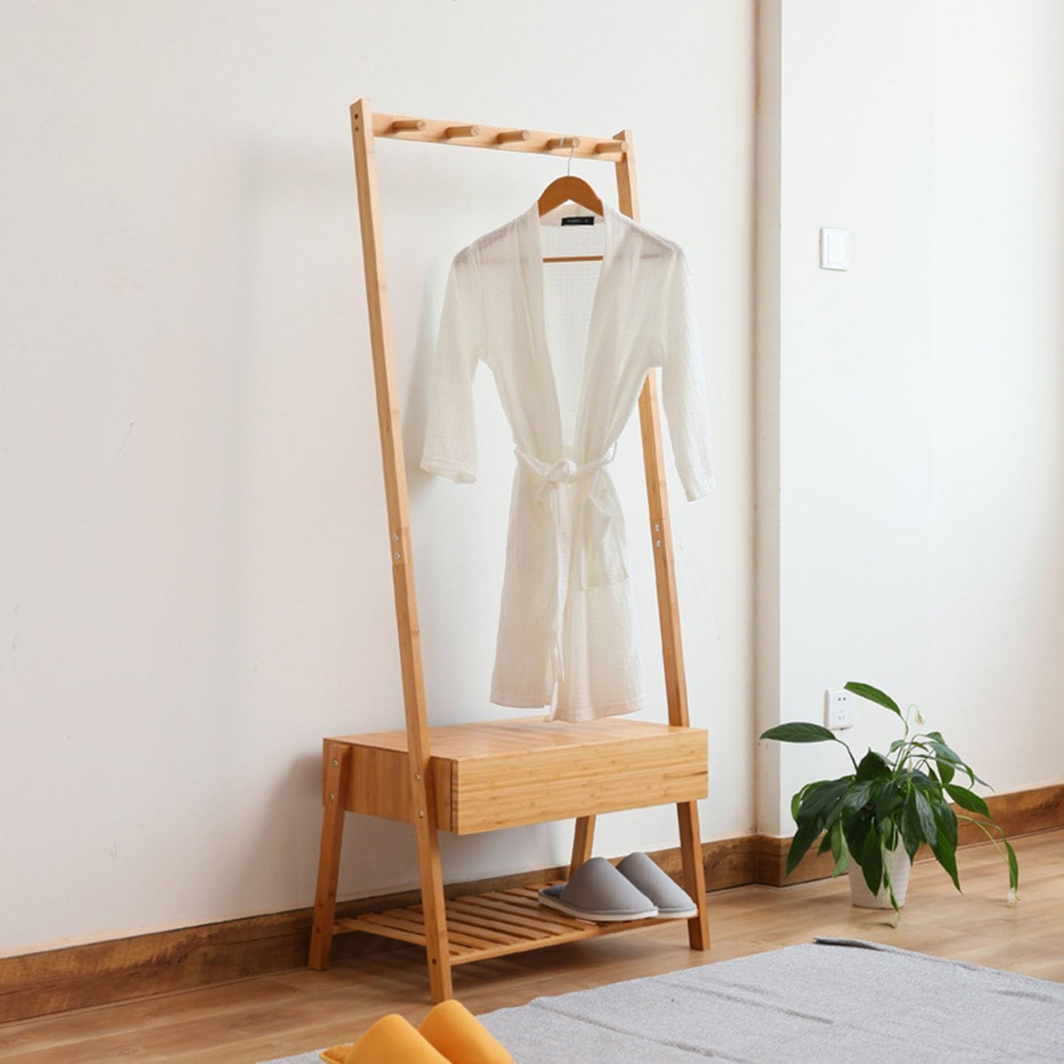 FGXHHS Portable Garment Rack with Storage Shelves and Hooks for Entryway Bedroom Organization