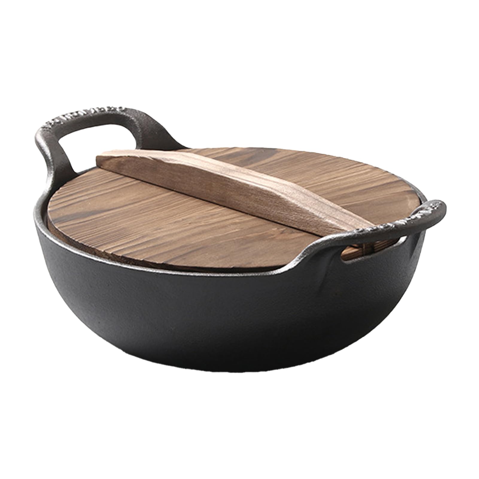 Akozon Padella in Ghisa con Coperchio in Legno, Doppia Maniglia Robusta
