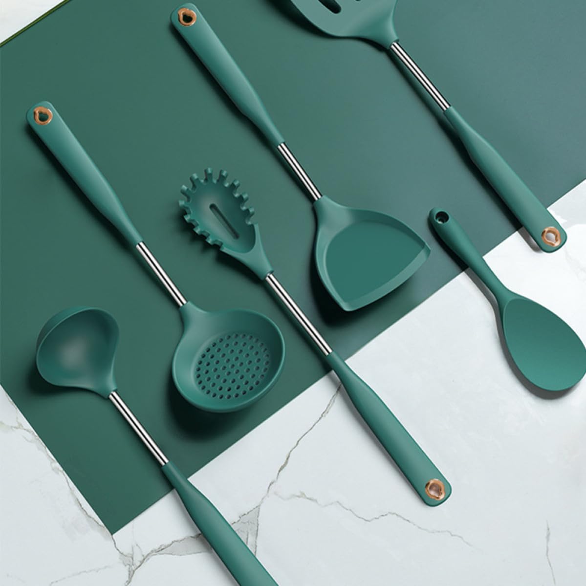 Operitacx 5 Stück Silikon Suppenkelle mit Langem Griff, Edelstahl,