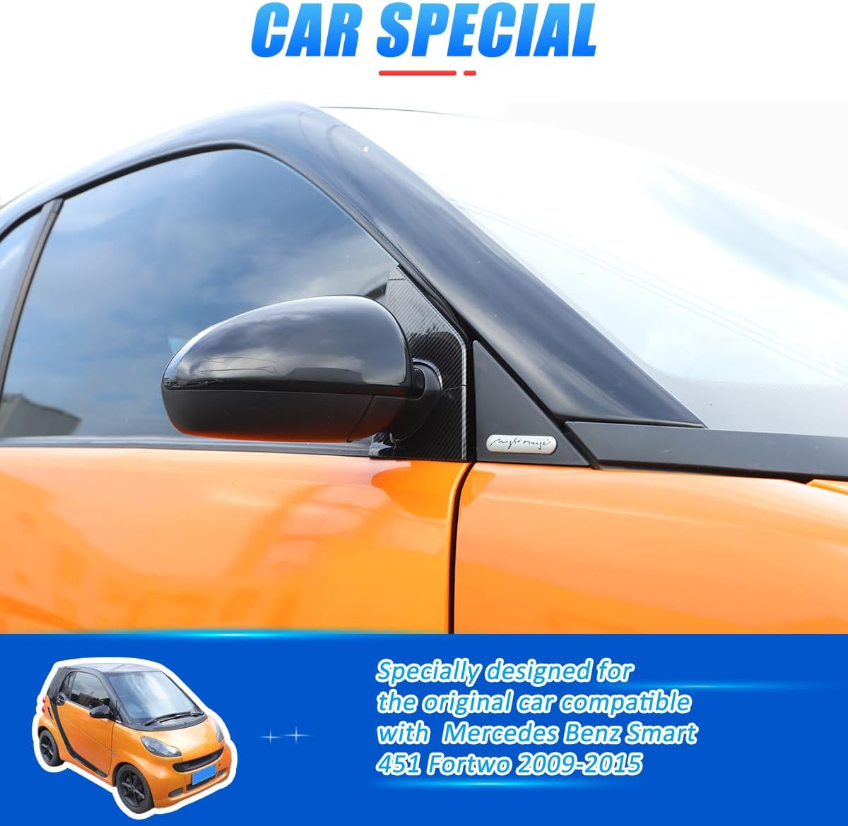 Rearview Mirror Side Spoiler Cover Trim Compatible with Mercedes Benz Smart 451 Fortwo 2009-2015 Car Rearview Mirror Triangular Trim Panel,A-pillar Driver Mirror Front Side Window Panel (Carbon Fiber)