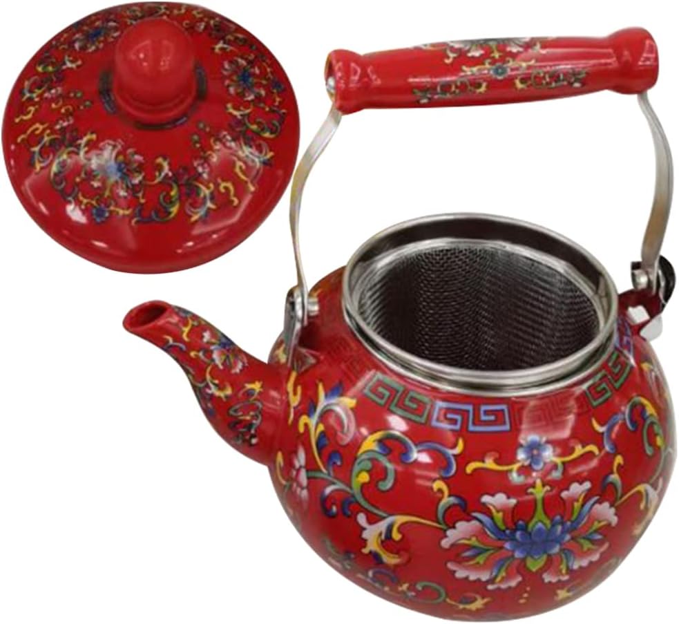 Luxshiny Camping Kettle Enamel Tea Kettle Floral Ceramic