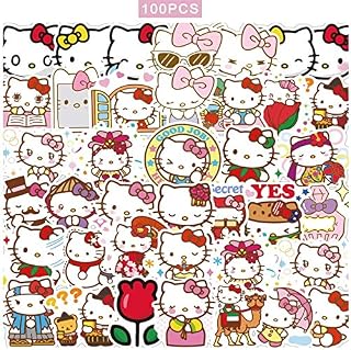 100pcs Hello Kitty Stickers Japanese Sanrio Kawaii Stickers Aesthetic Vinyl Stickers for Water Bottles Skateboard Laptop Waterproof Sticker Packs