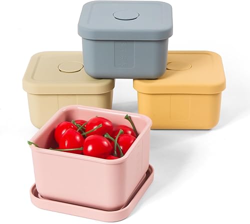 4 recipientes de silicona de 10 onzas con tapas, recipientes de silicona para almacenamiento de alimentos, contenedor de aperitivos para bebés,