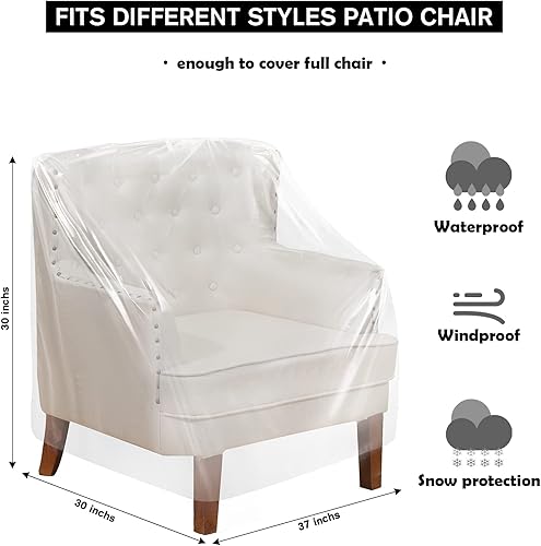 Miniatura 2 de Tudomro 4 fundas para sillas de plástico para exteriores, impermeables para sillón, transparentes, a prueba de polvo, funda de sofá de plástico para