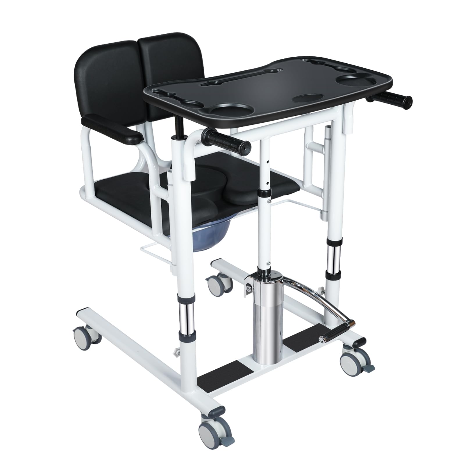 Drexo Patient Lift Transfer Chair, 5 in 1 Patient Lift Chair with 180°Split Seats, Heights Adjustable Patient Transfer Chair with 4 Casters for Home Seniors Elderly (Black, 25''L x 21''W x 43''H)