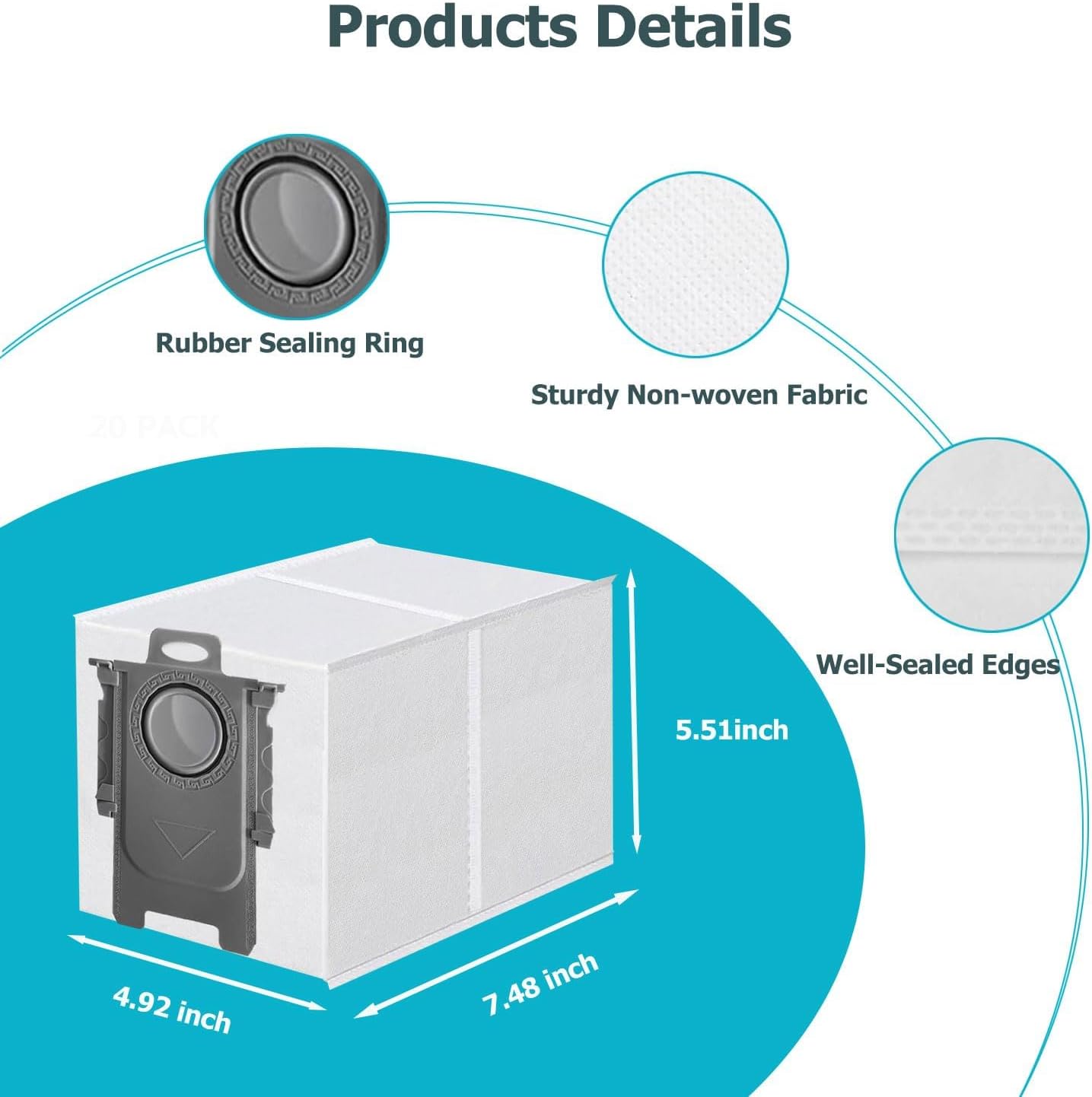 20 Pack Dust Bag Replacement for Roborock QV 35A/Qrevo S5V/Saros 10/ 10R/Q Revo/Qrevo S/Qrevo Pro/Qrevo MaxV/Qrevo Master/Qrevo Plus/S8 Max Ultra/S8 MaxV Ultra/Qrevo Slim Vacuum Cleaner, 3L Capacity - Image 4
