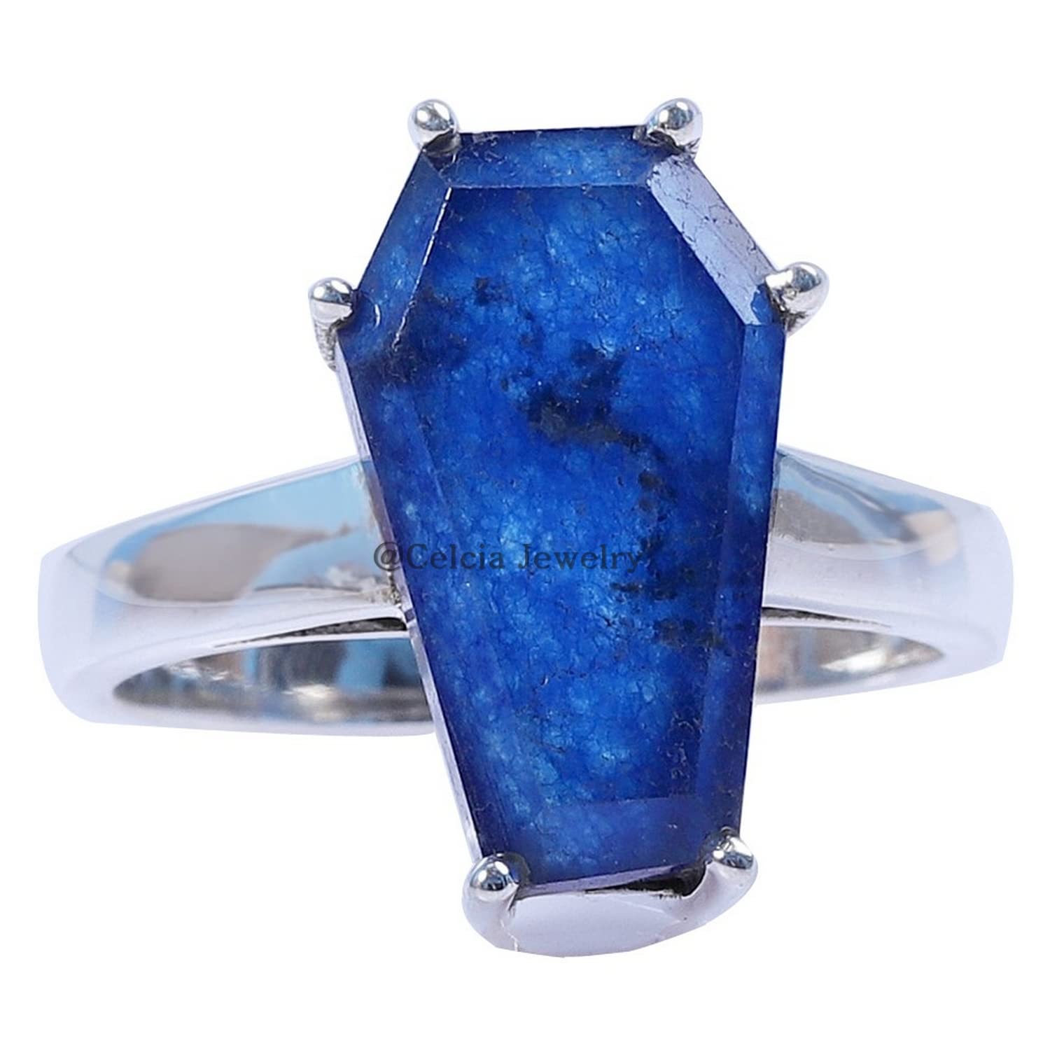 Anillo de ataúd de piedras preciosas de zafiro, joyería unisex de plata de ley 925 sólida, anillo metafísico exclusivo de amistad victoriana de promesa de declaración