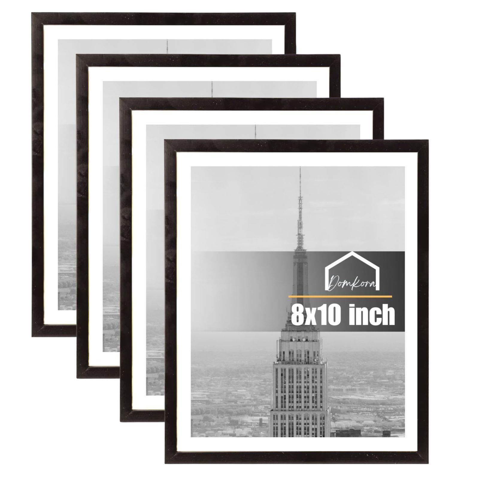 Pack 4 Black Picture Frames 8 x 10 - Plastic Photo Frame Styrene Front - Family Photos Kids Art Display - Portrait Landscape Wall Hanging Tabletop Standing Frame