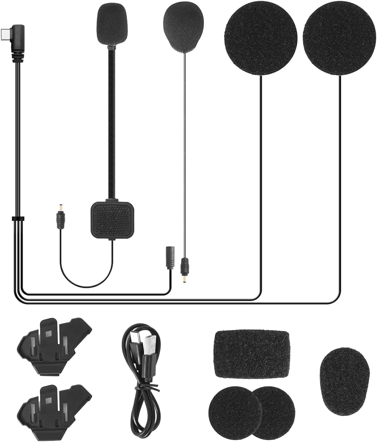 JESIMAIK R16 Pro Motorcycles Bluetooth Intercom Accessories Kit with High Resolution Sound Quality Speakers Headphone Cable (Hard Microphone and Soft Microphone)