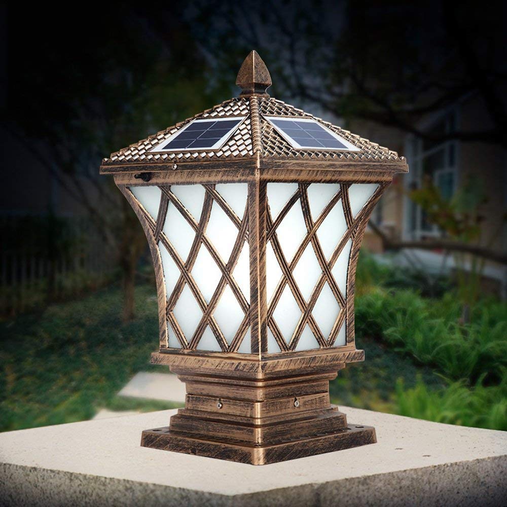 Lampada da Giardino retrò Europea Antica, Luce Solare per Porta, Lampada da Esterno, Lampada da Tavolo a LED in Acrilico, Lanterna Vintage Impermeabile, Lampada a Colonna,S