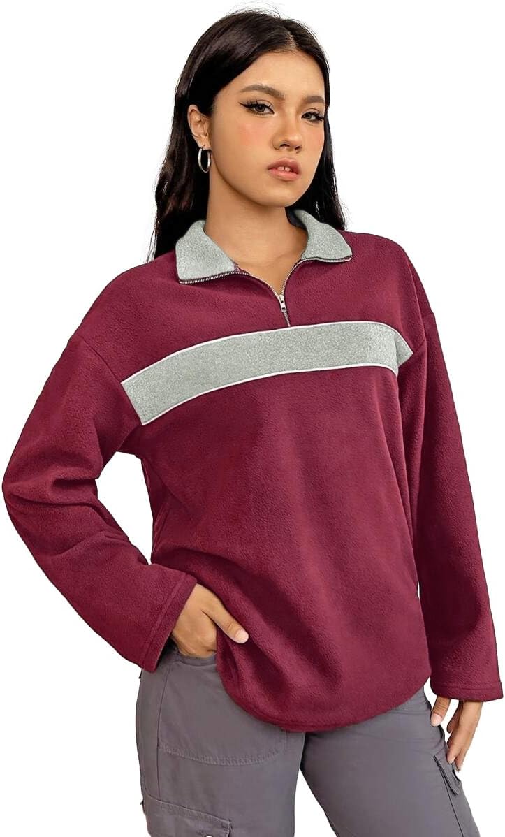 SKAYS Women's Polar Fleece Jacket Quarter Zip Color Block Fuzzy Pullover Sweatshirt For Women Casual Fall Winter Clothes