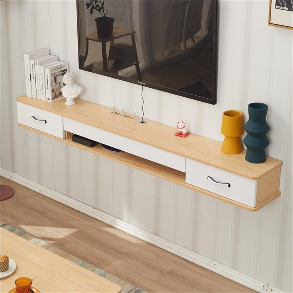 Generico Mobile Porta TV sospeso Moderno, consolle multimediale a Parete con 2 cassetti e ripiano portaoggetti per Soggiorno - Utilizzo Versatile (Naturale, 55,1" x9,4 x7,1)