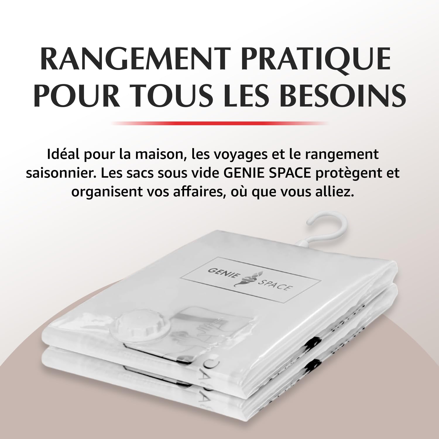 GENIE SPACE Sacs Sous Vide à Suspendre Premium pour Vêtements, Costumes et Robes, Taille Régulière 105×70 cm, Hermétiques, Réutilisables et Anti-Odeur, Gain de Place, Lot de 5 avec Pompe de Voyage