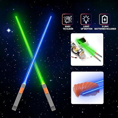 Miniatura 3 de Palillos de sable de luz mejorados, palillos de sable de luz LED brillante, palillos de sable de luz reutilizables para sushi, juego de 4 pares