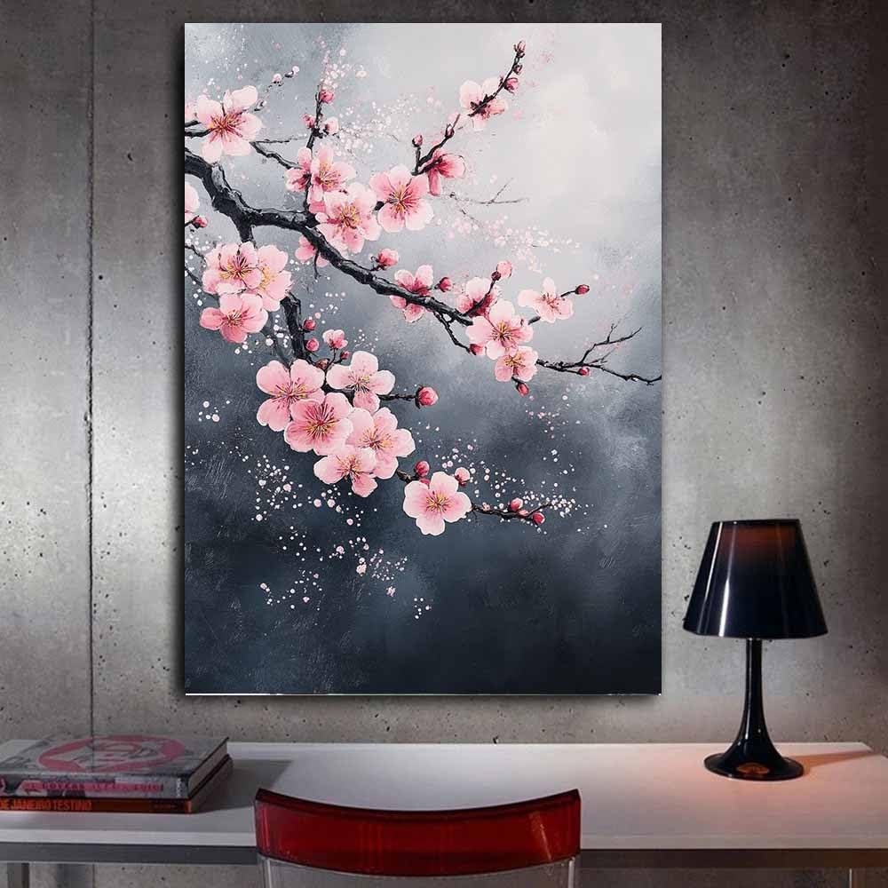 WUFIEA Semplice arte botanica Stampe su Canvas Ramo rosa in fiore per Camera da Letto Agriturismo Soggiorno Bagno(Rosa chiaro)-60x90cm Incorniciato