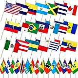 LoveVC North South Central American 50 Countries Stick Flags Set Small Mini Latin American Latino Caribbean Hand Held Flag,Pan American Games School Class Decorations,5x8 Inch