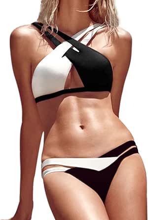 roswear Women's Sexy Criss Cross Bandage Push Up Bikini Swimsuit White Large