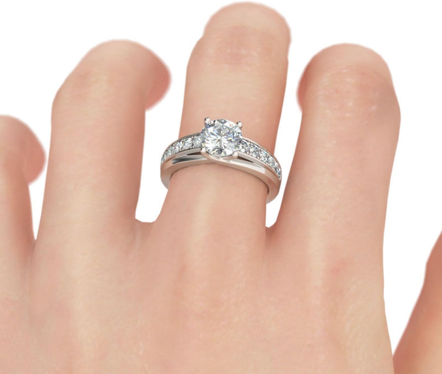 Jeulia Channel Setting Round Cut Sterling Silver Ring Cubic Zirconia CZ Eternity Engagement Wedding Anniversary Diamond Band Rings