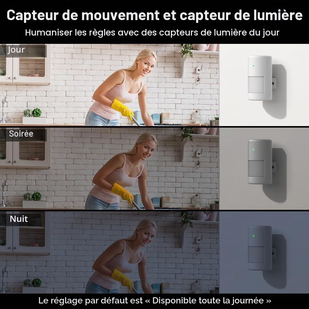 2 Prise de détecteur de Mouvement, Infrarouge capteur de Mouvement, Prise de détecteur de Passage Radio, Activation Automatique des lumières et des appareils à l'intérieur/à l'extérieur