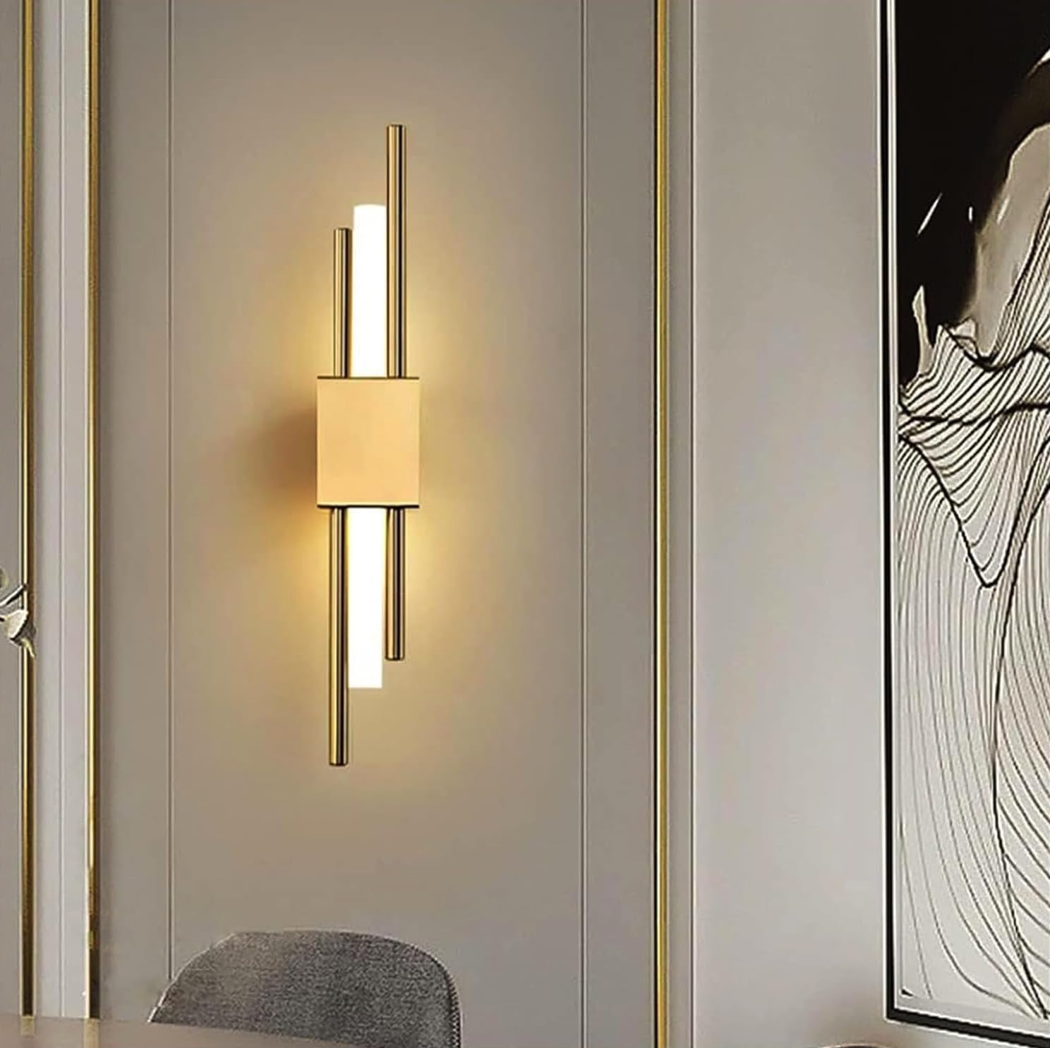 Groeien 18w Modern LED Long Wall Sconce Round Shape Gold Auric Beam Acylic Wall Light for Bedroom Living Room Corridor Lighting Fixtures Wall Mount(Auric Beam)
