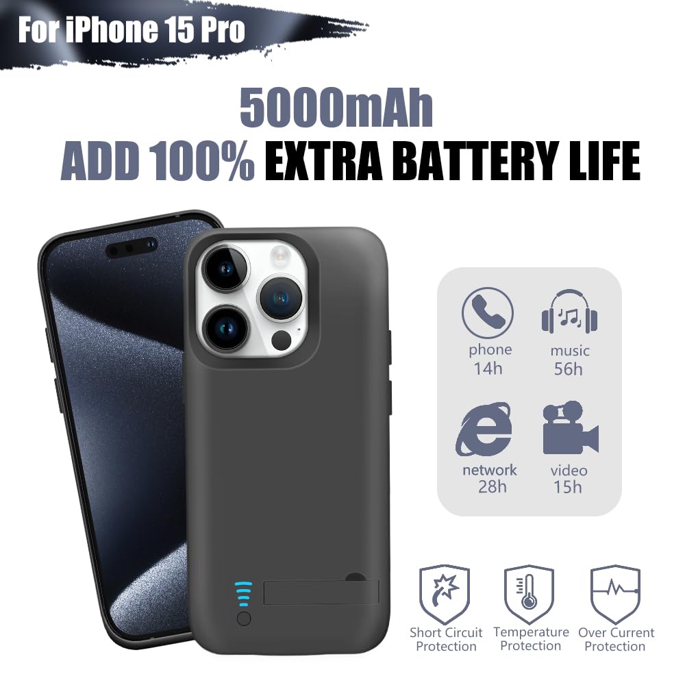 Iphone Case Charger RUNSY Battery Case For IPhone 15, 5000mAh