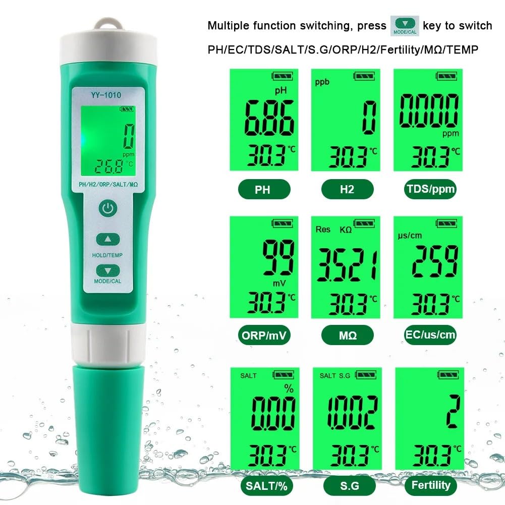 Medidor de PH Tds Tester Digital ORP EC Salinidad H2 SG Herramienta de Prueba de Agua | Instrumentos de prueba de resistividad de fertilizantes de solución de acuario Spa