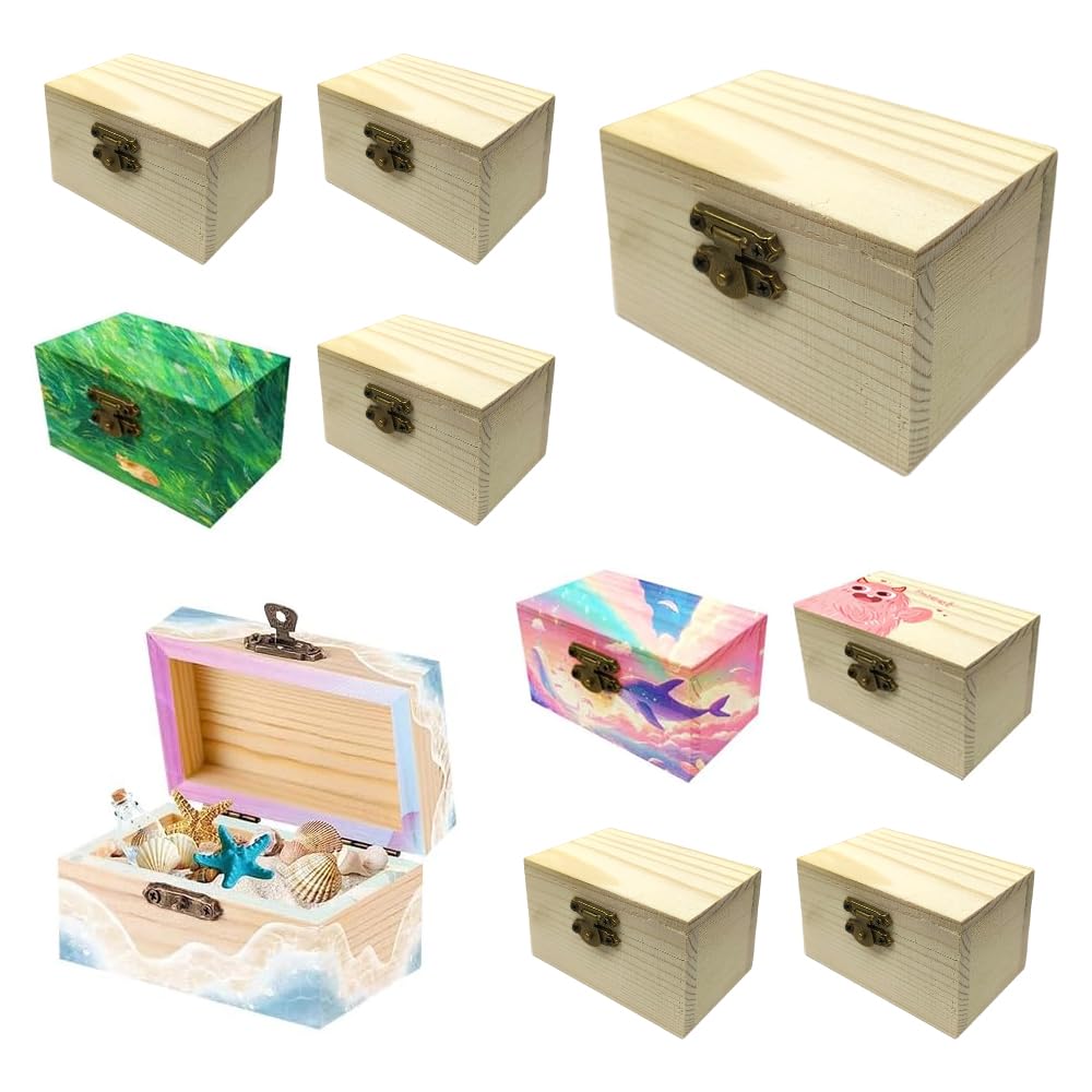 Mini Coffres Au Trésor, 12 Pièces Petite Boite En Bois Boîtes En Bois Avec Couvercle Coffre Bois Coffre à Trésor En Bois Pour Peinture Et Bricolage Pour Anniversaire D'enfant