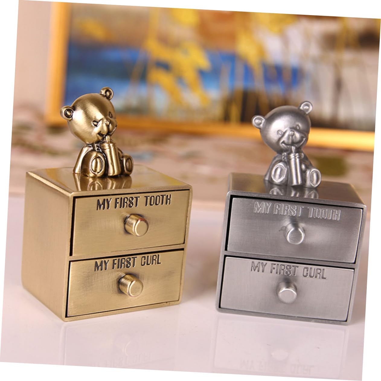GALPADA Caja de Recuerdos para Ñiño de 2 Piezas, Soporte Multipropósito de Metal para Dientes y Rizos, Resistente y Decorativa, Adecuado para Obsequio y Almacenamiento