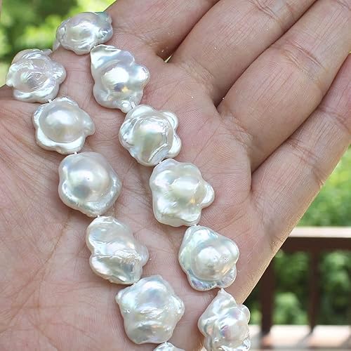 Miniatura 5 de SR BGSJ Botón natural en forma de flor de durazno de 0.591-0.630 in con perlas blancas de agua dulce, collar y pulsera, aretes, fabricación de