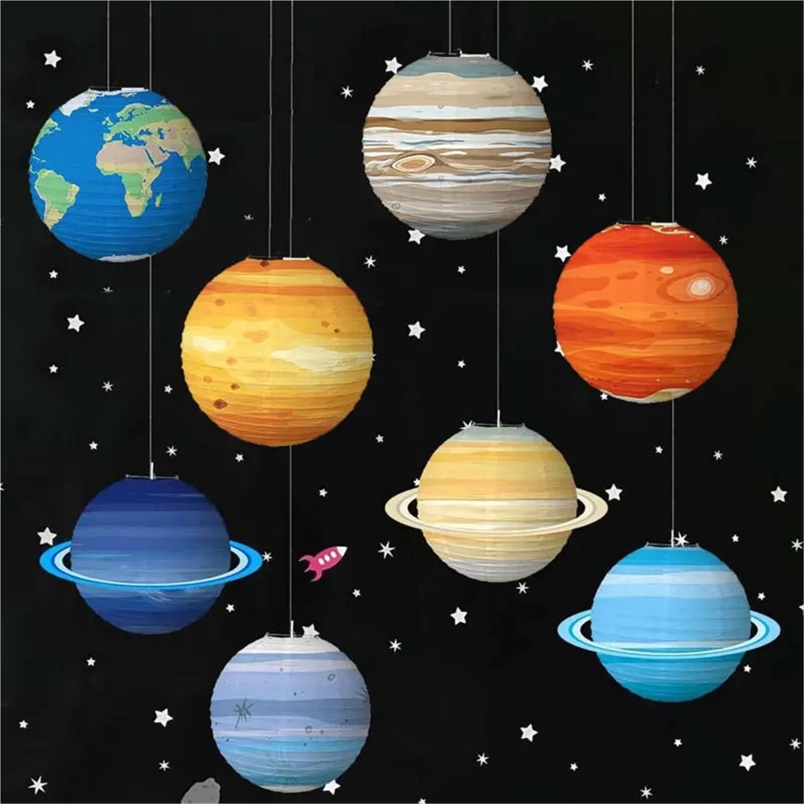 8 Stück Weltraum-Thema Acht Planeten Laterne for Aufhängen Klasse Festival Party Dekor Erde Mars Papierlaterne Für Haushalt Wohnen(Color8)