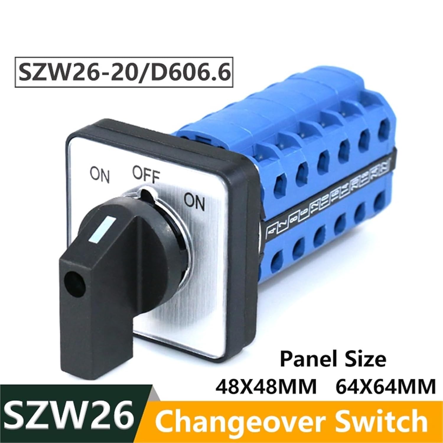 SZW26/LW26-20 6NO6NC ON Off ON 48x48/64x64mm Panel Size 20 Amp Knobs Control Circuit Cam Changeover Switch Controller 1Pcs(ON Off ON 48X48mm)