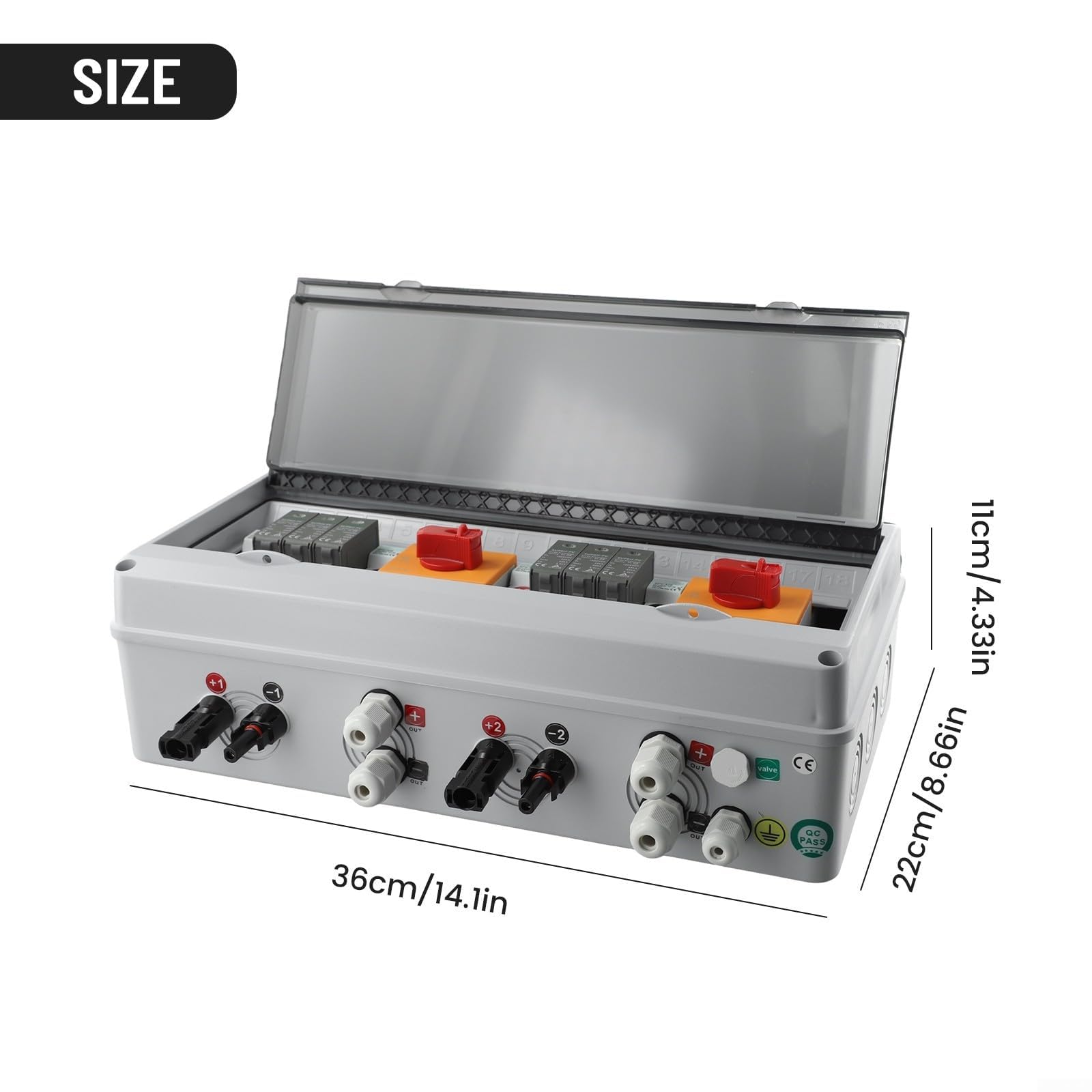 IP65 impermeable Solar PV Combiner Box 1000V 2 String 2 In 2 Out para sistemas fotovoltaicos residenciales en la azotea, equipado con componentes confiables de CC, protección contra sobretensión y
