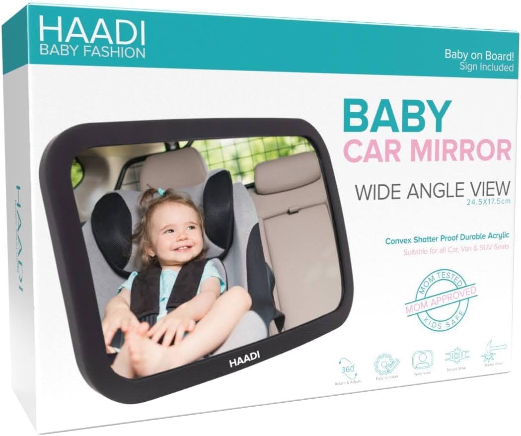 Baby Car Mirror Rear View - 360 ° Adjustable, Extra Wide Crystal Clear & Shatterproof Back Seat Baby Essentials to See Rear Facing Infants, Babies, Kids, Child & New born (Pack of 2)