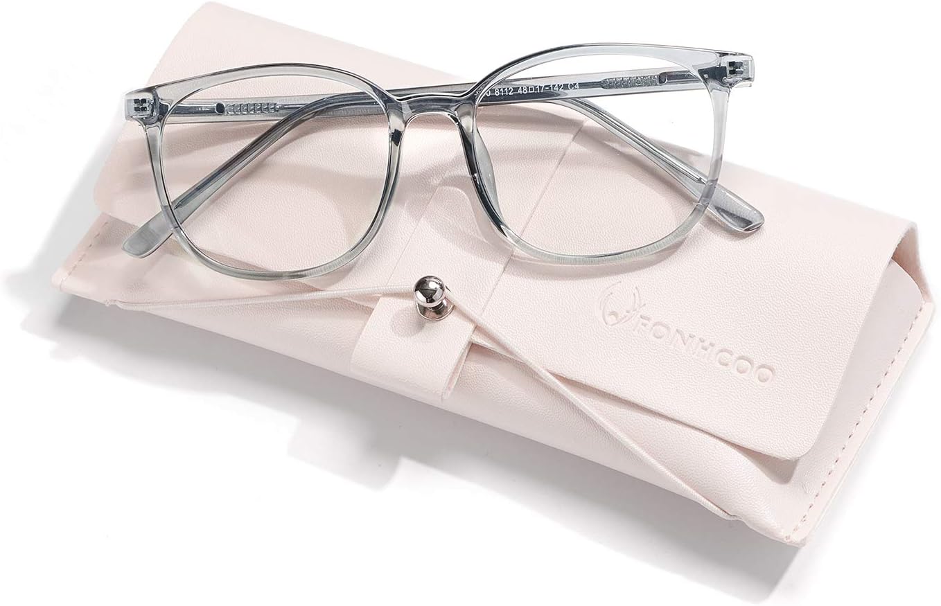 FONHCOO Blue Light Blocking Glasses Fashion Round TR90 Frame Transparent Eyewear Anti UV Computer Glasses for Women Men