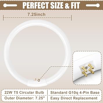 Poweka T5-22W Circular Bulb,7.25 inch Round Mirror Light Bulb Replacement Compatible with Floxite/Zadro/Rialto Makeup Magnifying Vanity Mirror, Makeup Mirror Fluorescent Light Bulb